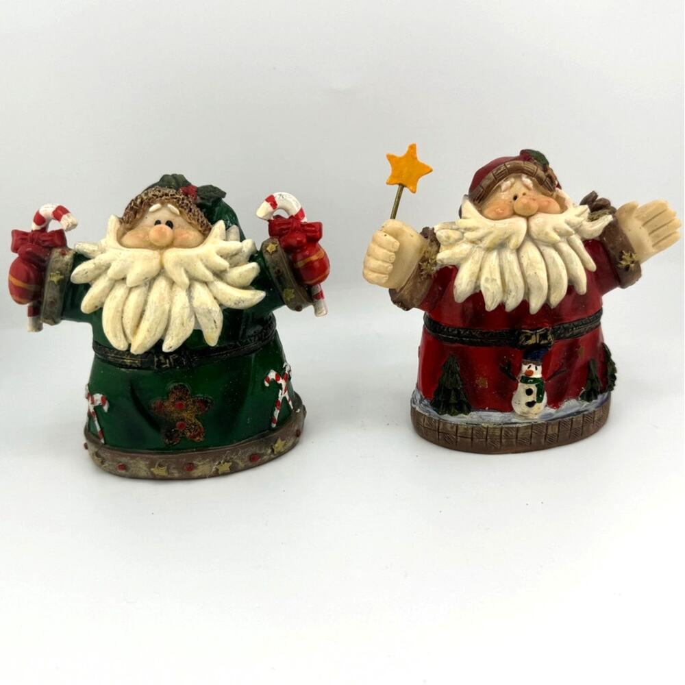 Lot of 2 Santa Christmas Holiday Figurines Candy Cane Star Snowman Tree Beard